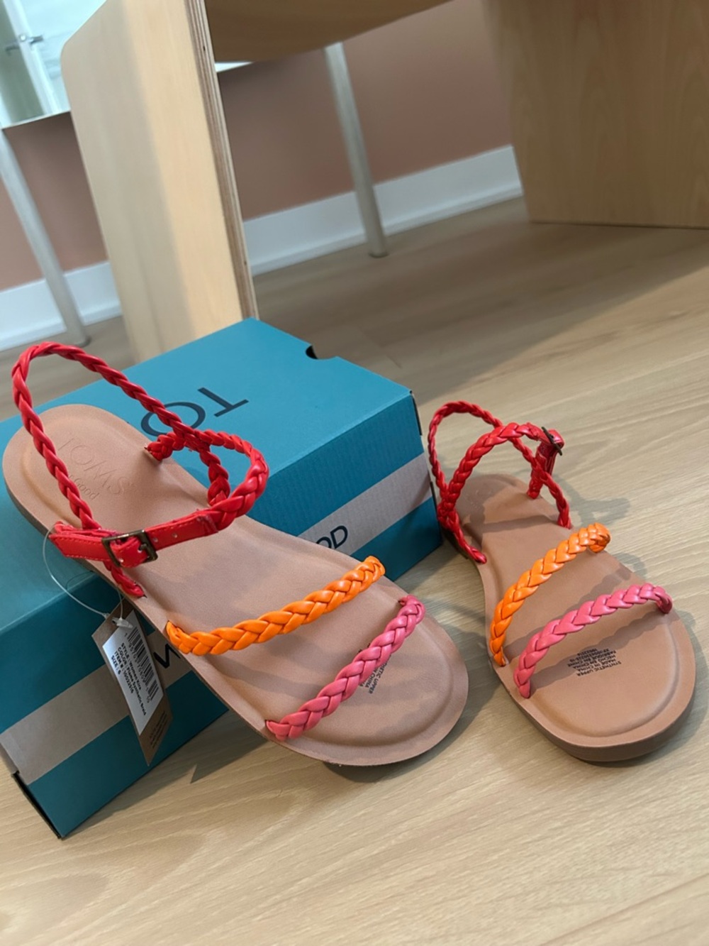 TOMS Braided Strappy Sandals in Red, Orange & Pink new with tag